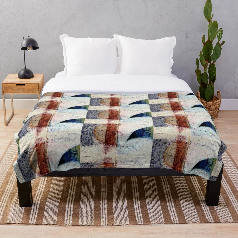 Plush blanket with abstract, mixed media letter II design