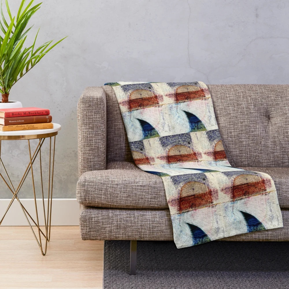 Plush blanket with abstract, mixed media letter II design