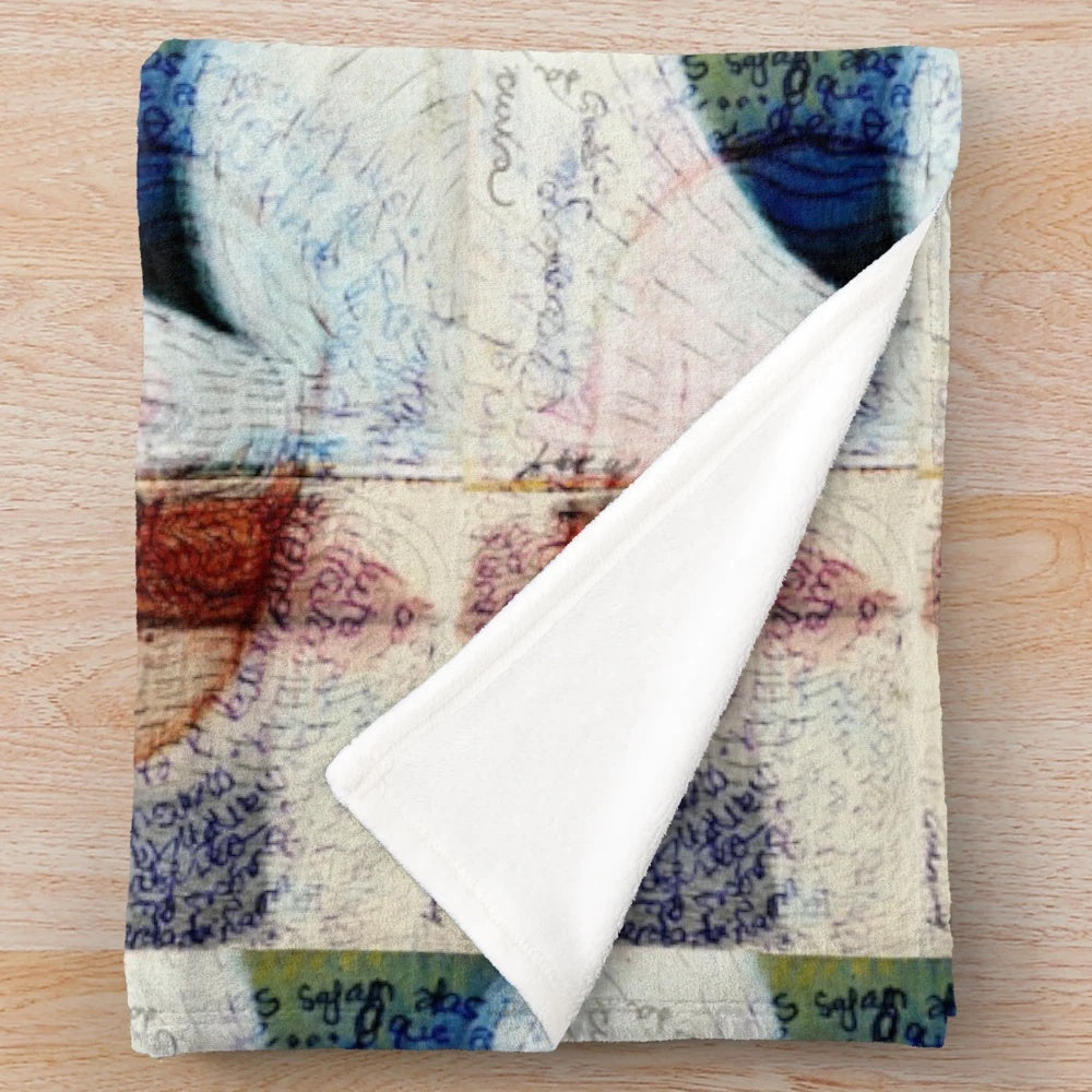 Plush blanket with abstract, mixed media letter II design