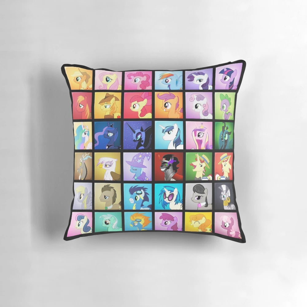 Colorful decorative pillow featuring characters from the My Little Pony: Friendship is Magic series