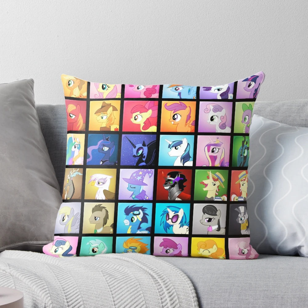 Colorful decorative pillow featuring characters from the My Little Pony: Friendship is Magic series