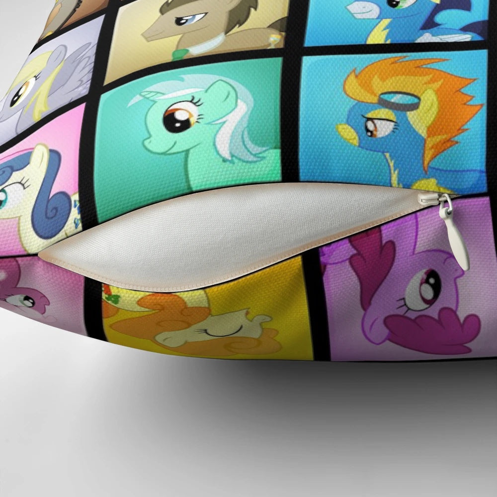 Colorful decorative pillow featuring characters from the My Little Pony: Friendship is Magic series