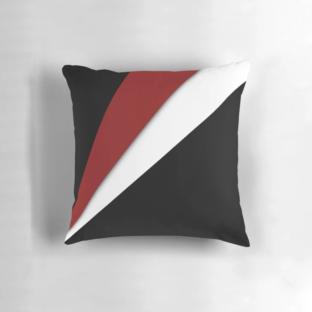 Decorative red and white abstract patterned accent pillow for modern home decor