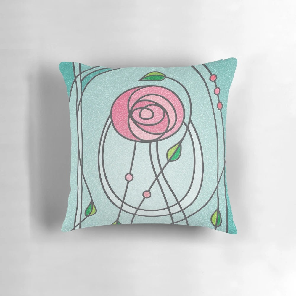 Beautiful rose-patterned pillow featuring the iconic Mackintosh design