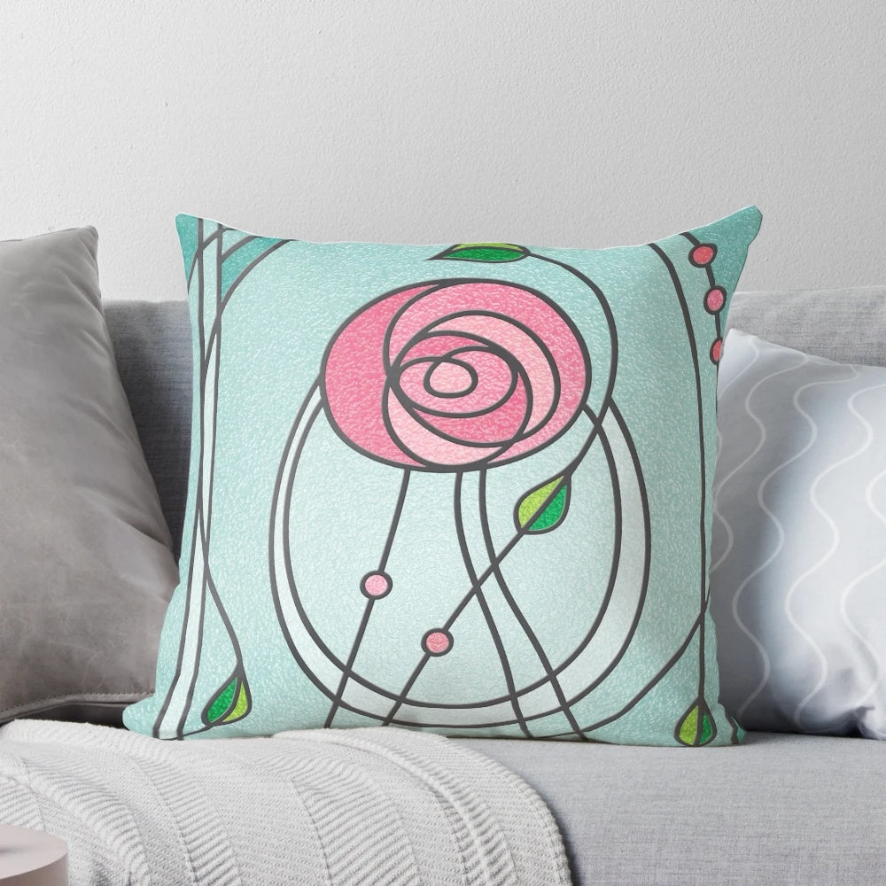 Beautiful rose-patterned pillow featuring the iconic Mackintosh design