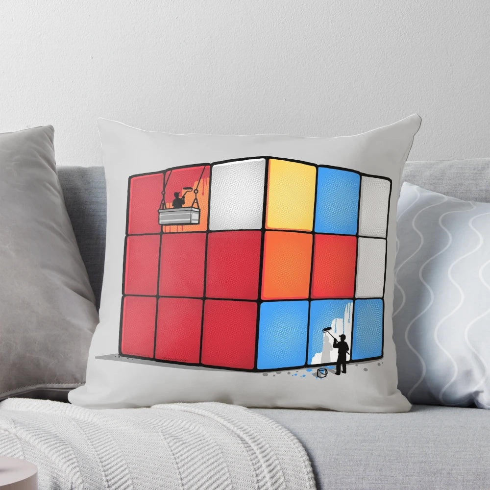 A vibrant and playful Rubik's Cube-inspired pillow that adds a touch of whimsy to any space.