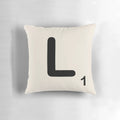Scrabble Tile L Pillow featuring a large letter L design in a vintage Scrabble font
