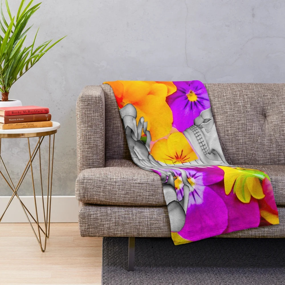 Skeleton with Flowers Plush Blanket