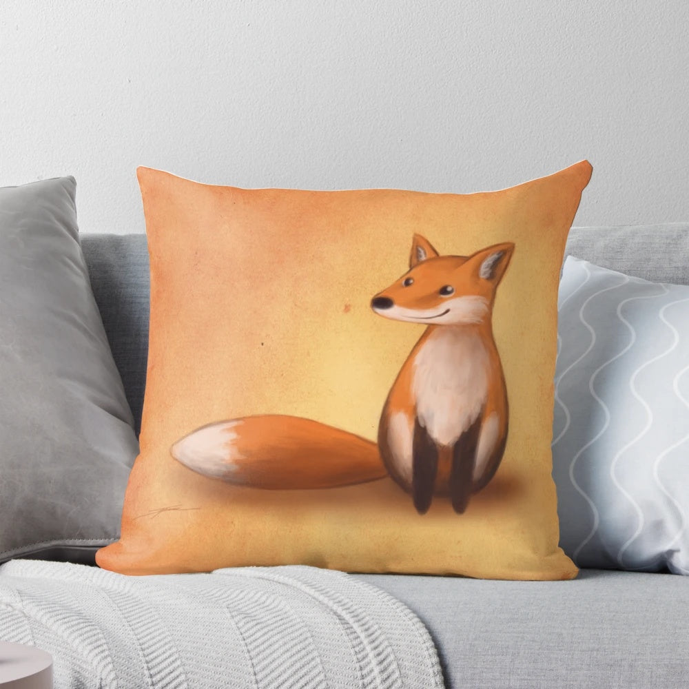 Soft, plush pillow featuring a smiling red fox, a charming addition to any home decor.