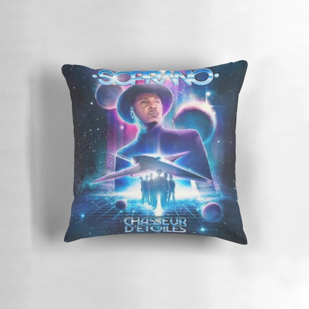 Decorative pillow inspired by the Soprano Star Hunter music album cover art