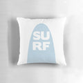 Colorful surf-themed pillow with typographic design, perfect for a child's room