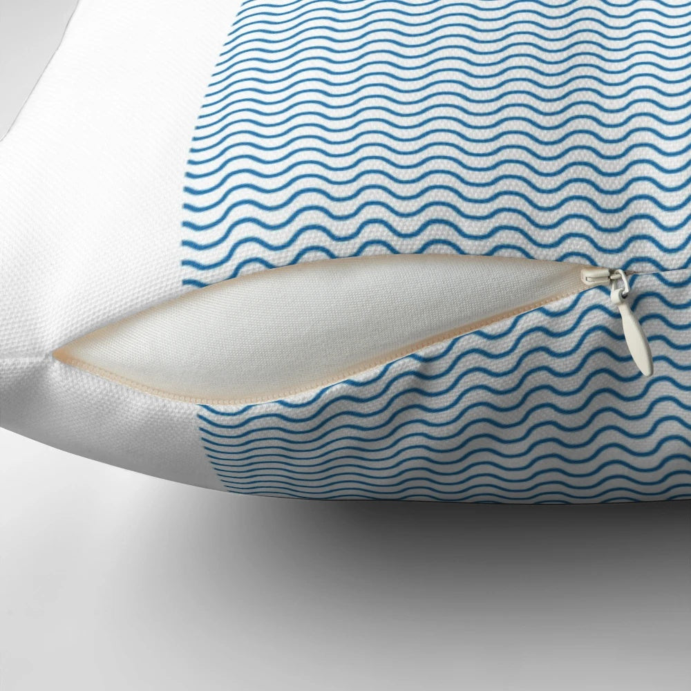 Colorful surf-themed pillow with typographic design, perfect for a child's room