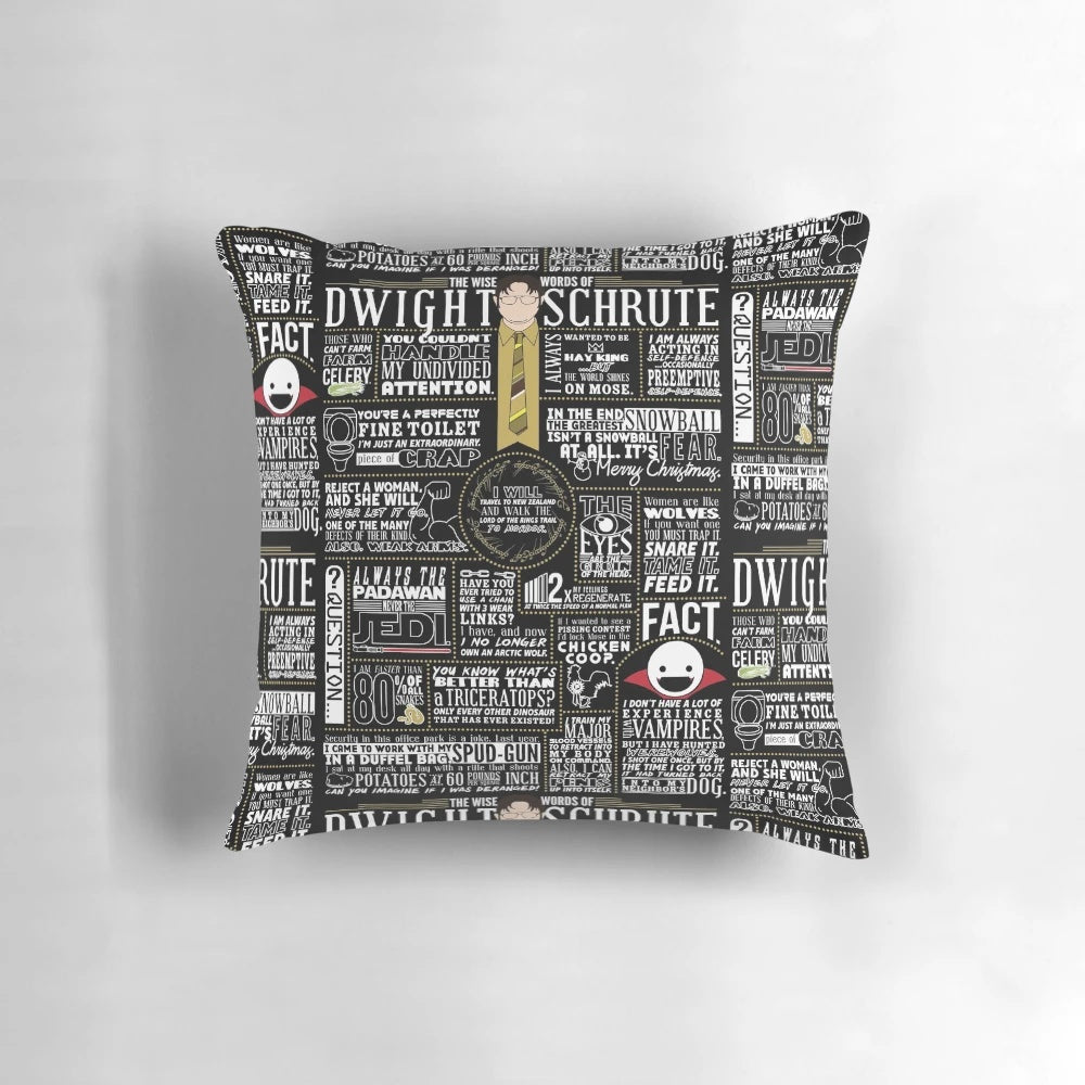 Decorative throw pillow featuring the iconic Dwight Schrute from the hit TV show "The Office".