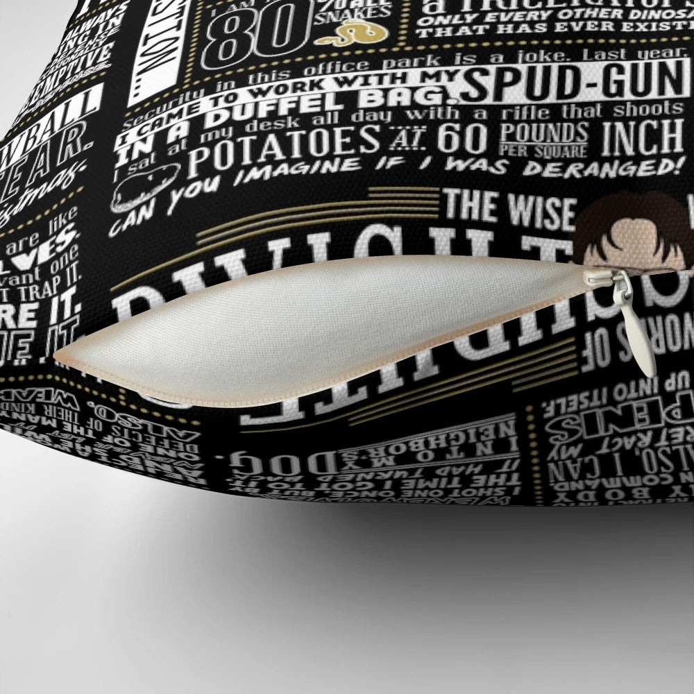 Decorative throw pillow featuring the iconic Dwight Schrute from the hit TV show "The Office".
