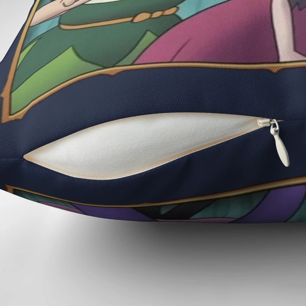 A cozy decorative pillow featuring the characters and logo from the popular anime series, The Owl House.