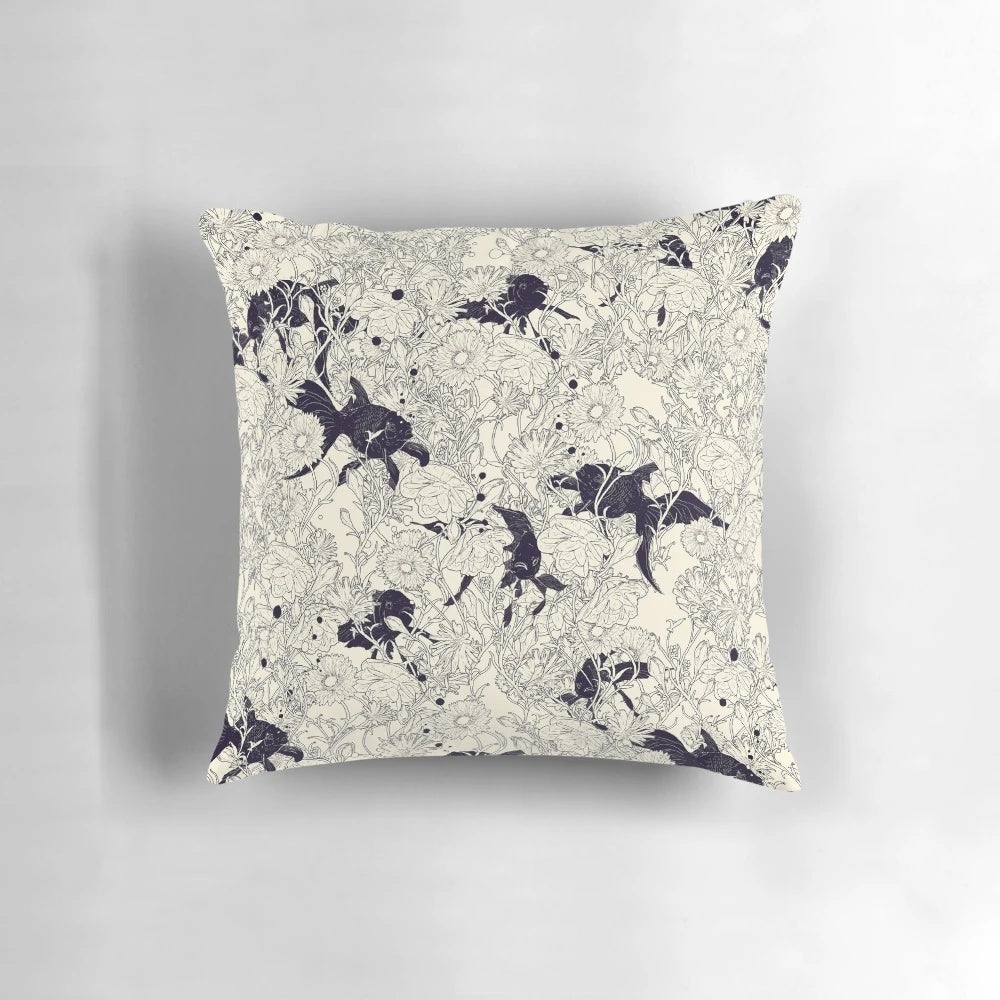 Decorative throw pillow featuring a hidden nature-inspired floral pattern in black and white.