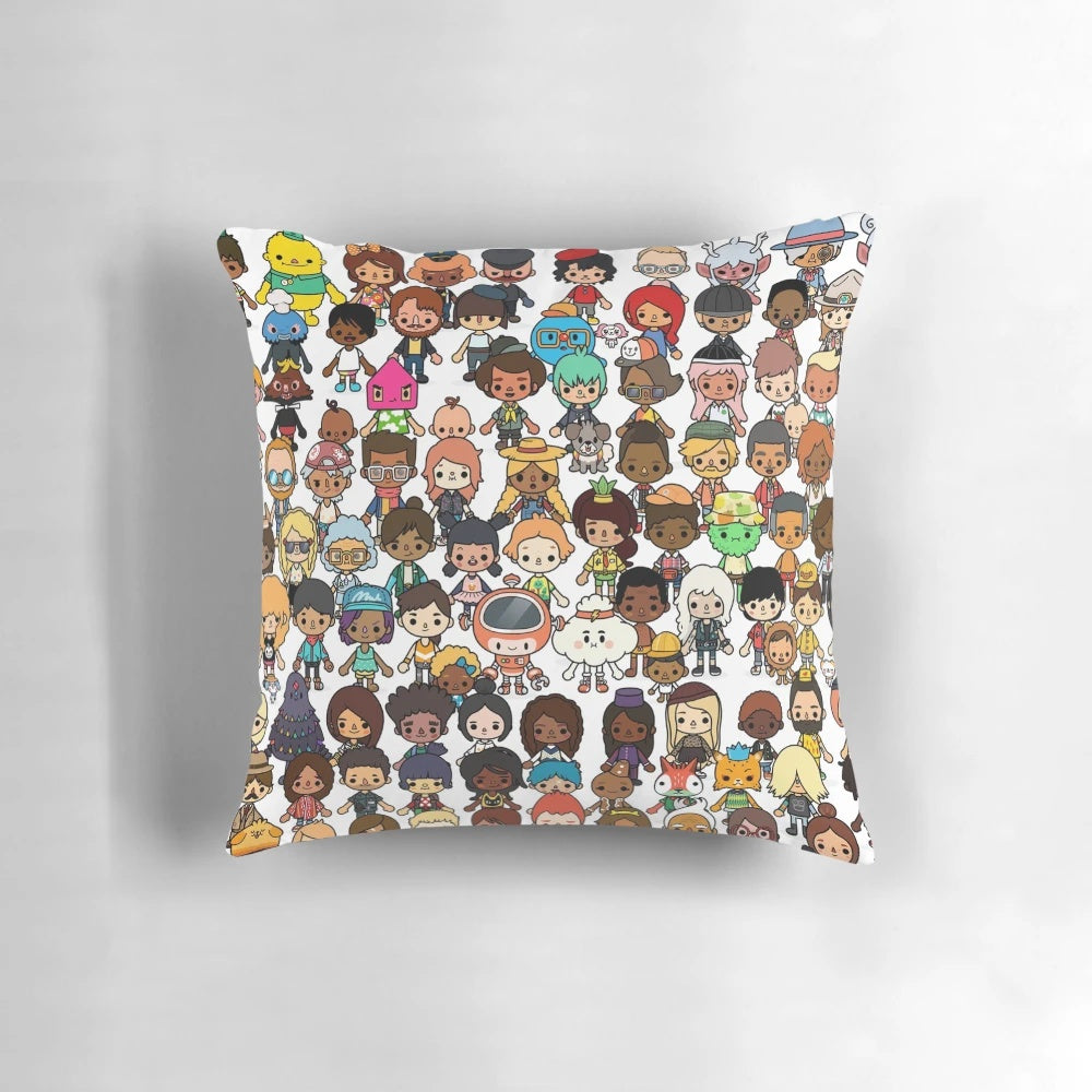 Colorful and playful pattern pillow featuring Toca Boca-inspired design elements