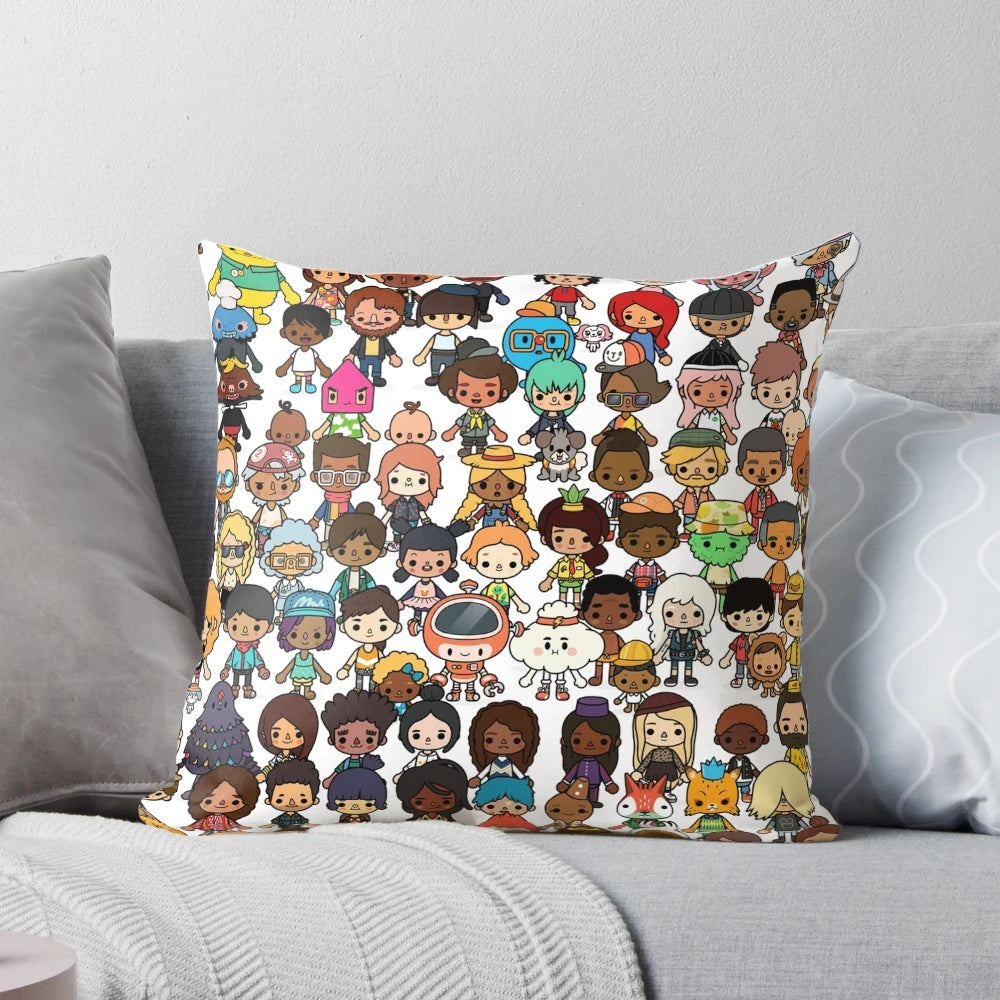 Colorful and playful pattern pillow featuring Toca Boca-inspired design elements
