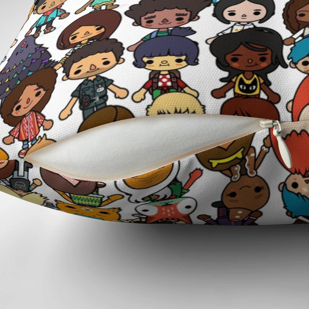 Colorful and playful pattern pillow featuring Toca Boca-inspired design elements