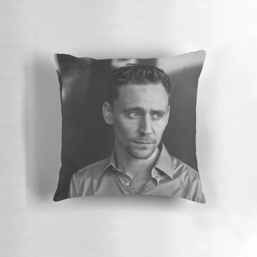 Soft and plush decorative pillow featuring an image of actor Tom Hiddleston as the Marvel character Loki