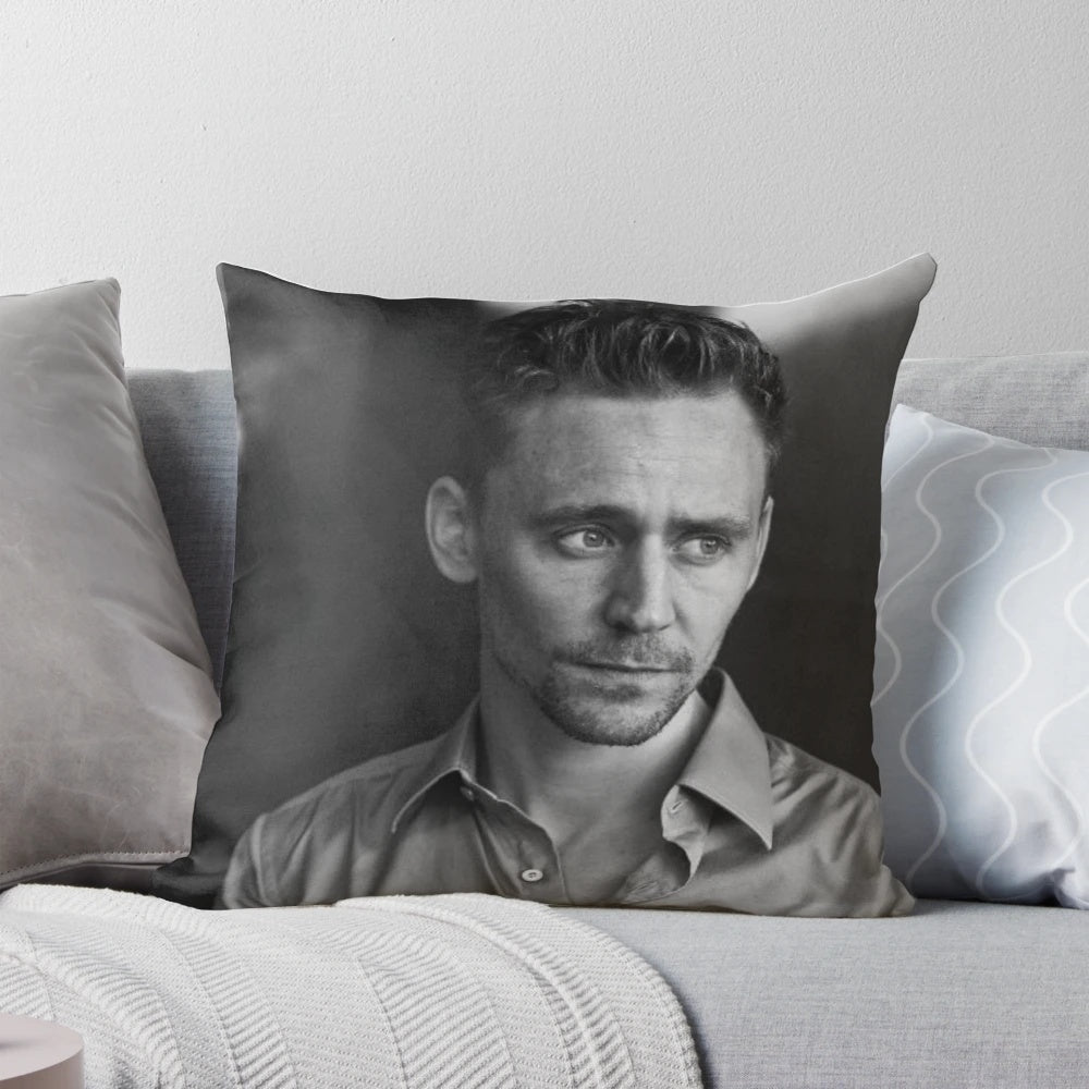 Soft and plush decorative pillow featuring an image of actor Tom Hiddleston as the Marvel character Loki