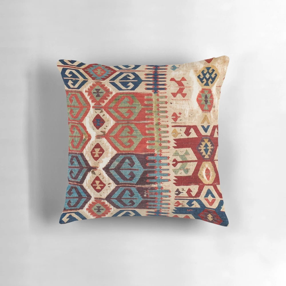 Aksaray-inspired tribal kilim print decorative throw pillow