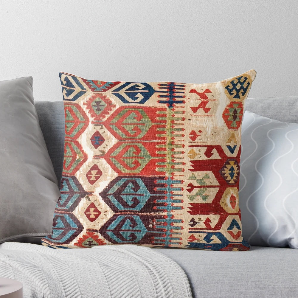 Aksaray-inspired tribal kilim print decorative throw pillow