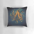 Decorative underwater dream-inspired pillow with abstract blue, gold, and aqua tones