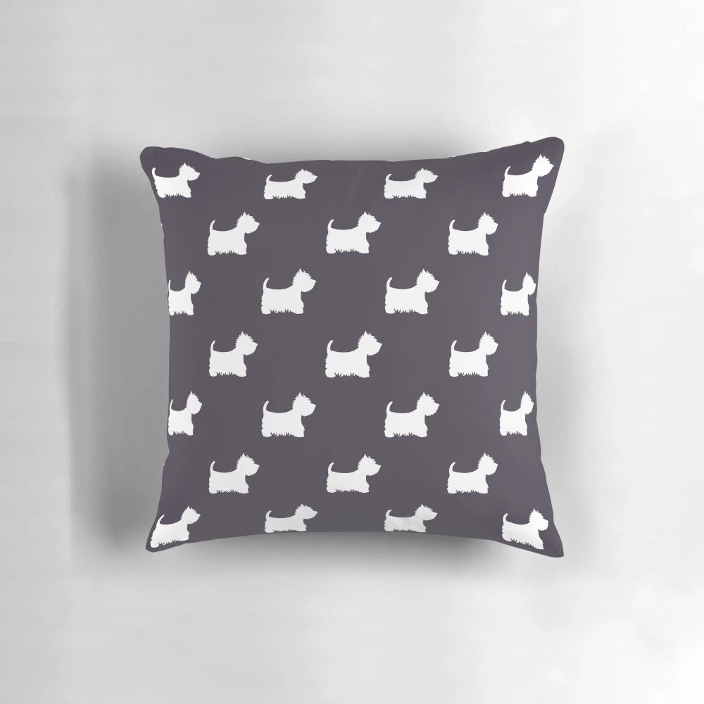 White Westie puppy pattern on a decorative pillow