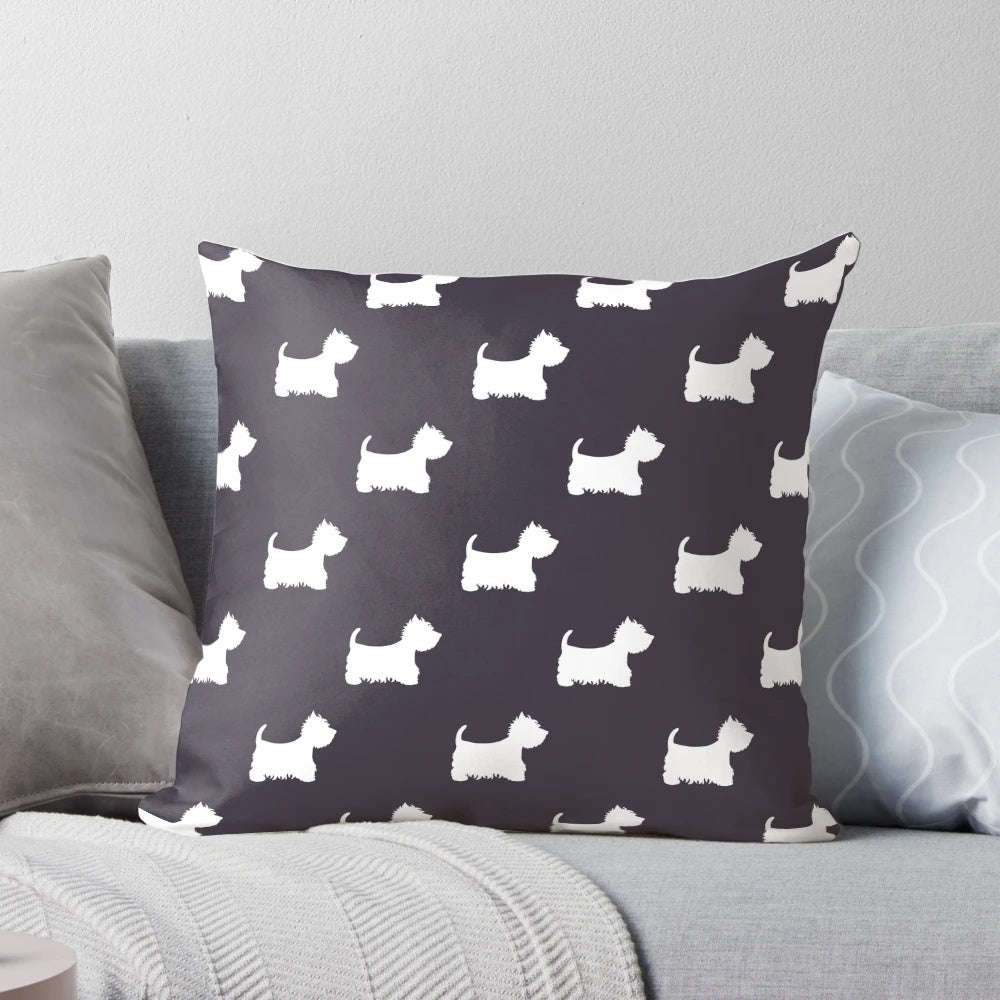 White Westie puppy pattern on a decorative pillow
