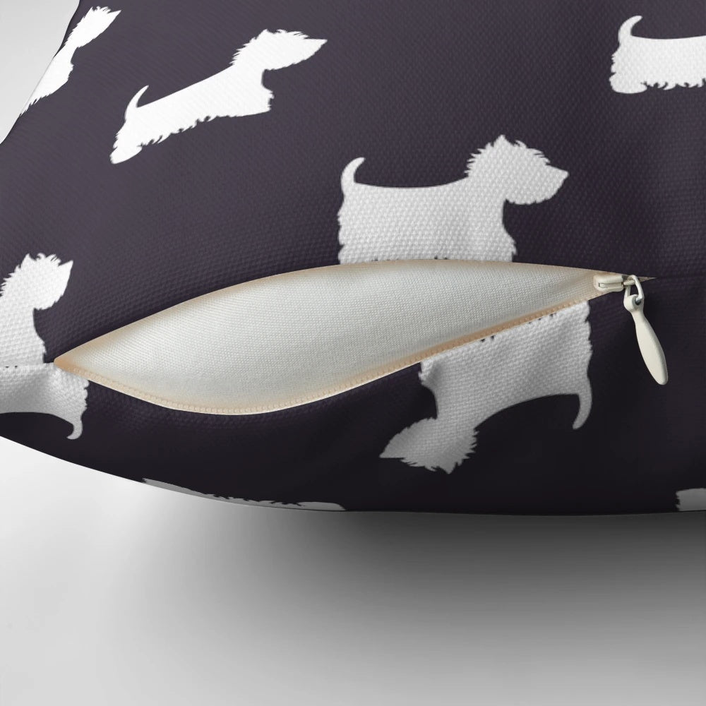 White Westie puppy pattern on a decorative pillow