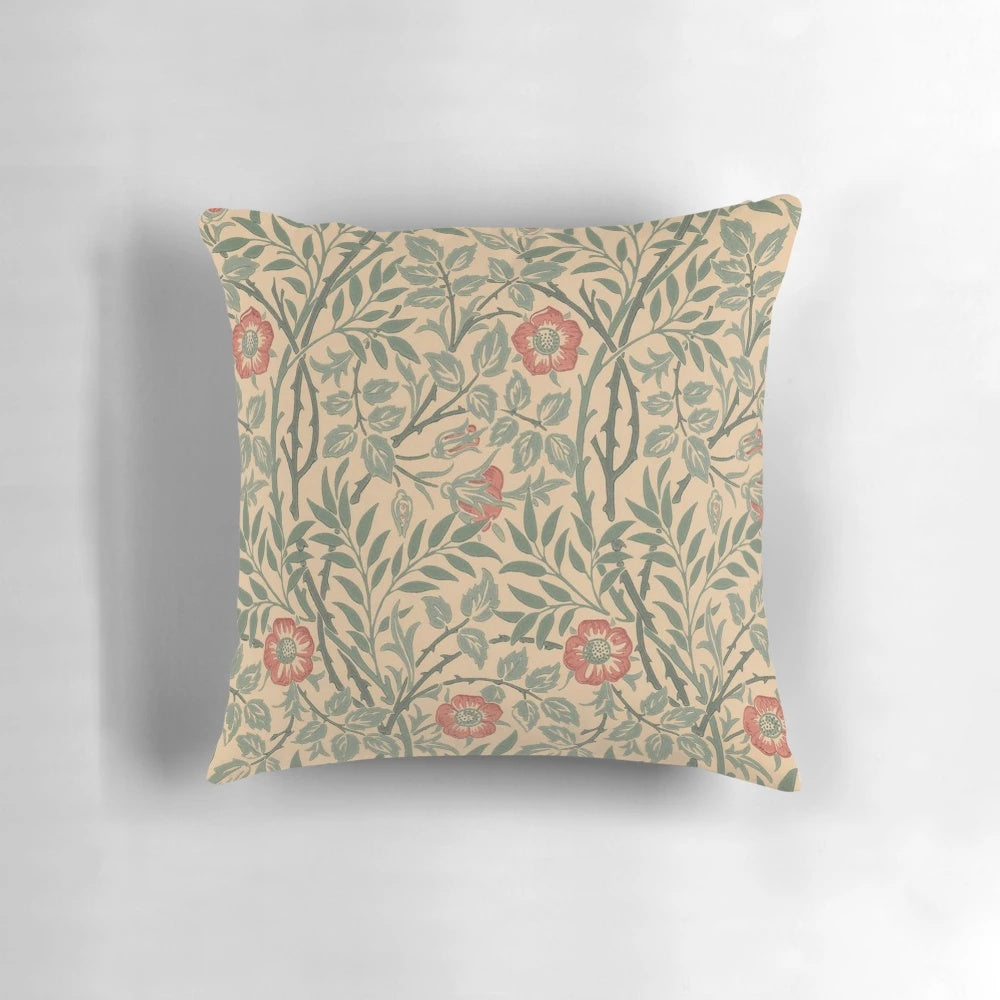 Decorative pillow featuring a floral design inspired by the iconic artwork of William Morris.