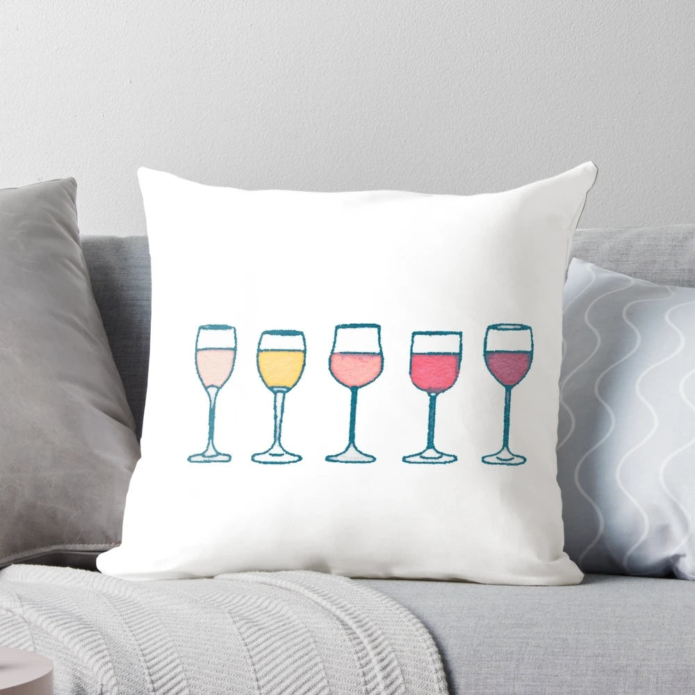 Cozy wine pillow with wine glass design, perfect for wine enthusiasts