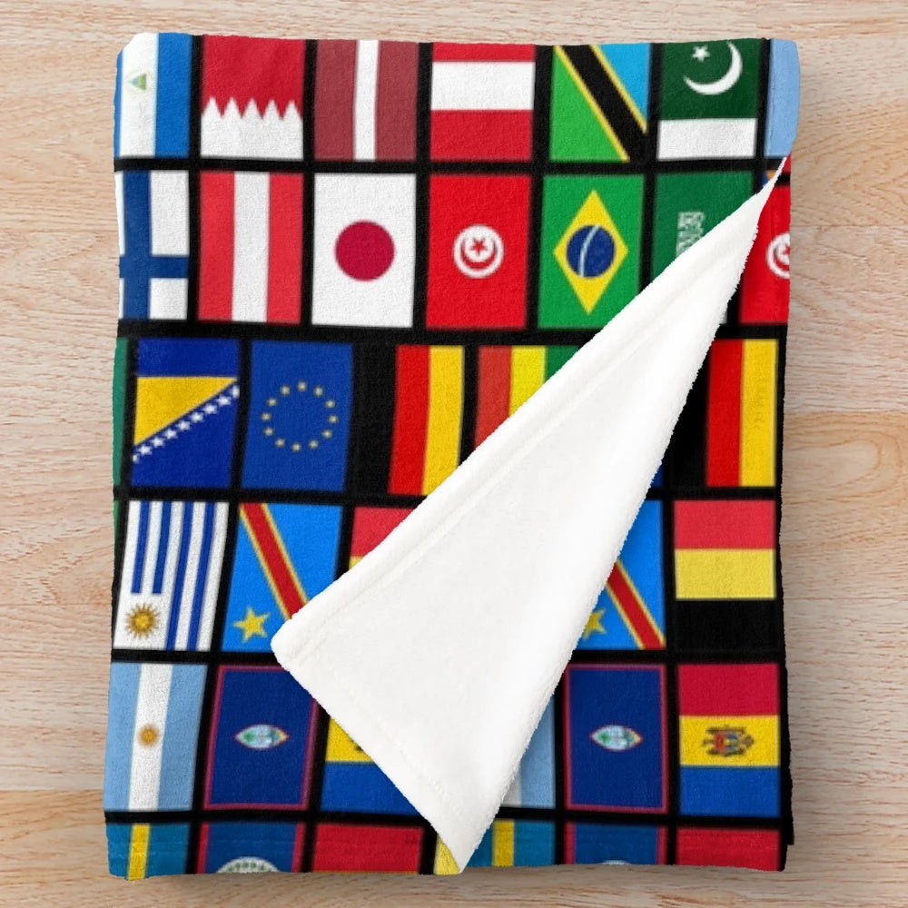 Plush blanket featuring the flags of countries around the world