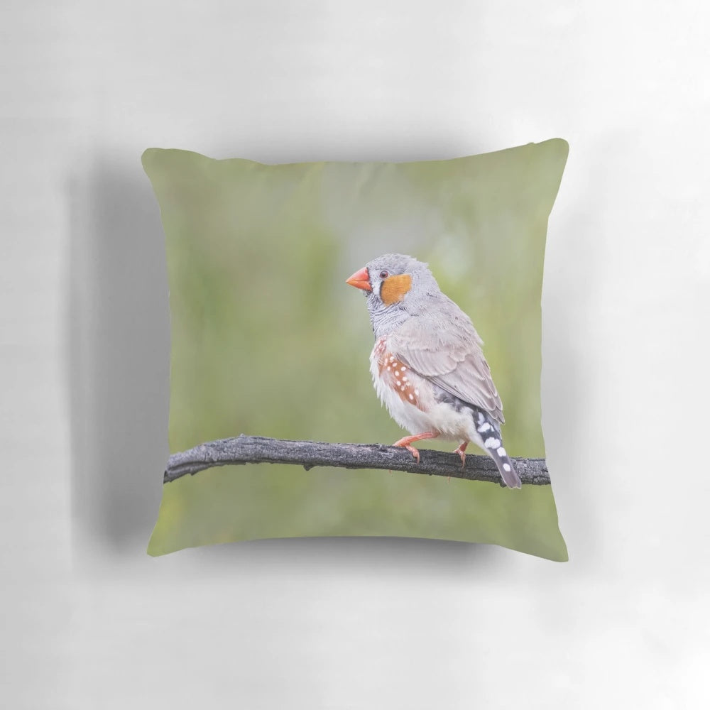 Plush Pillow Featuring a Realistic Zebra Finch Design