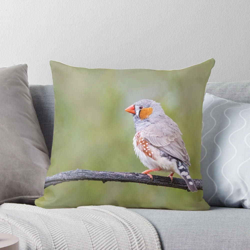 Plush Pillow Featuring a Realistic Zebra Finch Design