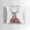 Artistic pillow featuring a deer illustration with leather accents for a cozy, Scandinavian-inspired look.