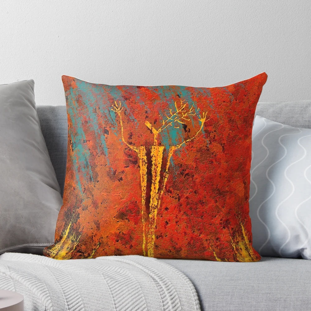 Deer Fire Pillow - Vibrant Southwest Native American Art Design