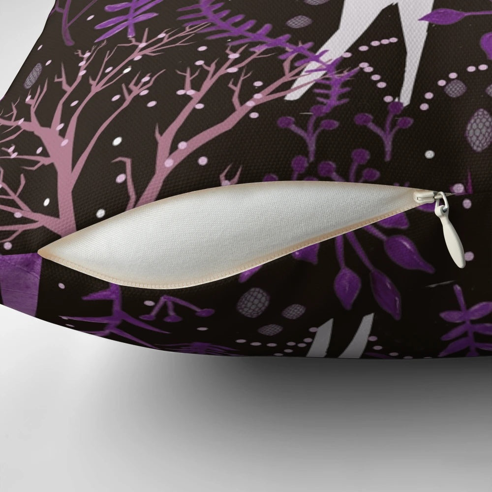 Whimsical deericorn illustration in a purple pillow design