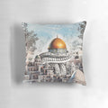 Decorative pillow featuring the Dome of the Rock in Jerusalem, a symbol of Palestinian resistance and heritage.