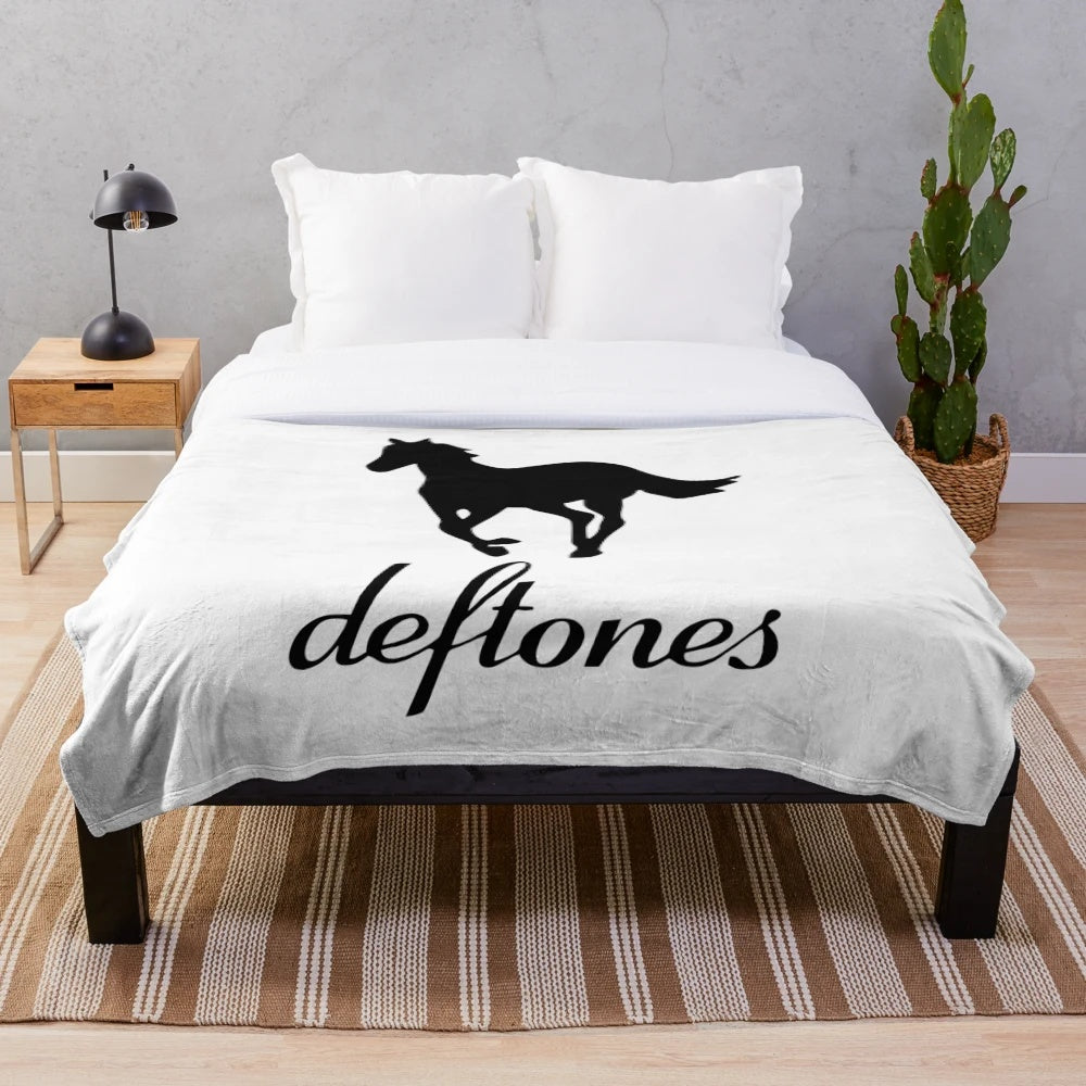 Deftones-inspired plush blanket with band logo and artwork