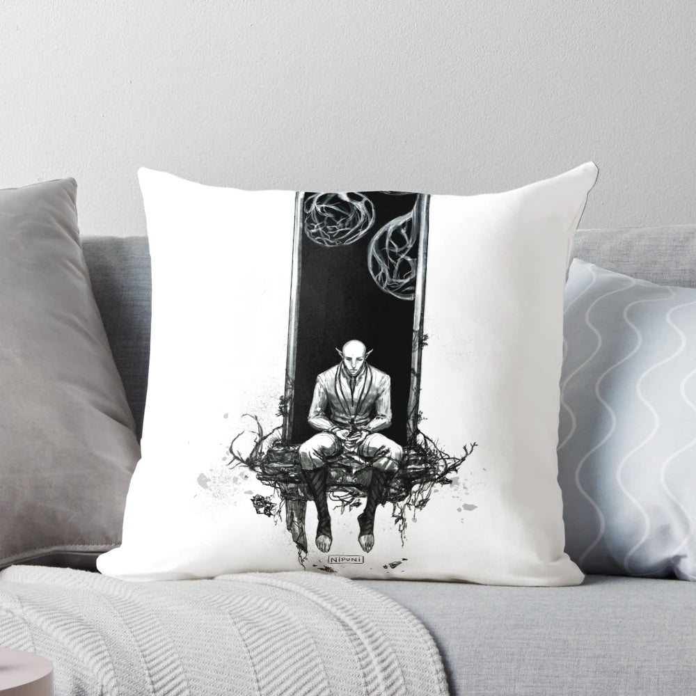 Degrees of Separation Fantasy Pillow with Dragon Age Eluvian and Dread Wolf Design