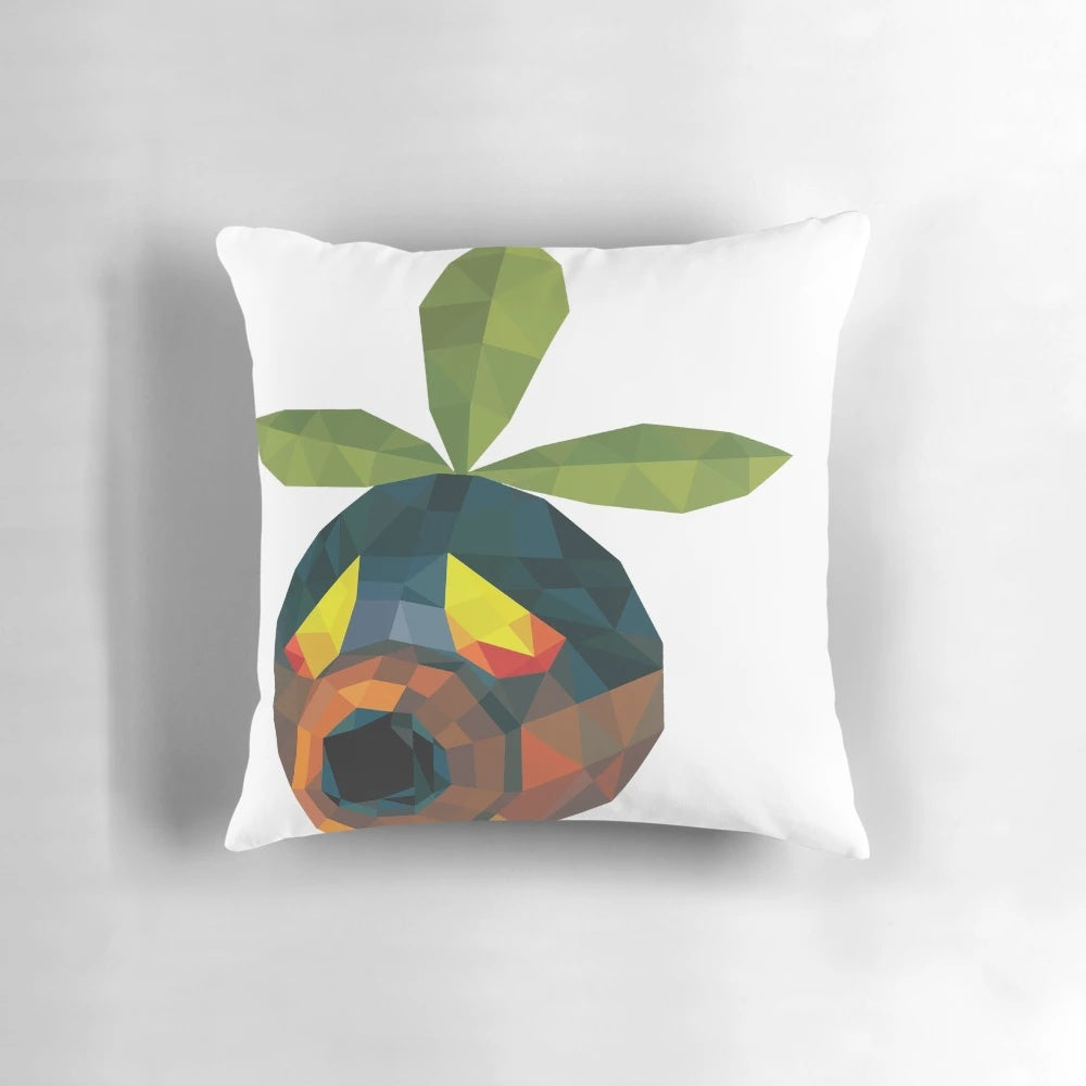 Deku Scrub Pillow - A low-poly, geometric pillow featuring a Deku Scrub from the Zelda franchise.