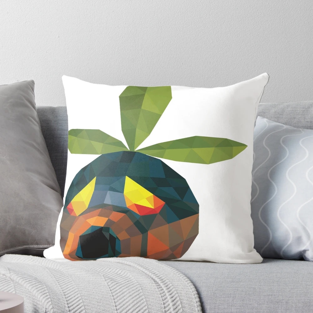 Deku Scrub Pillow - A low-poly, geometric pillow featuring a Deku Scrub from the Zelda franchise.