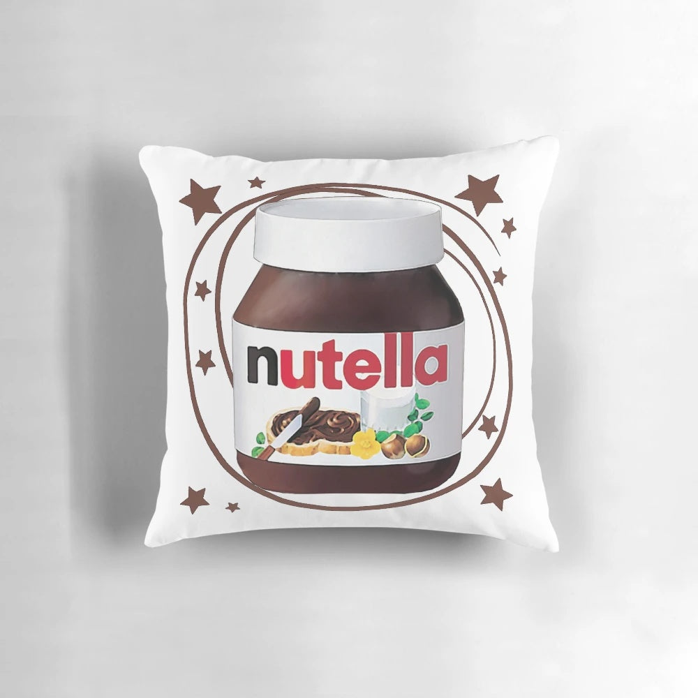 A decorative pillow featuring a delightful Nutella-inspired swirl design
