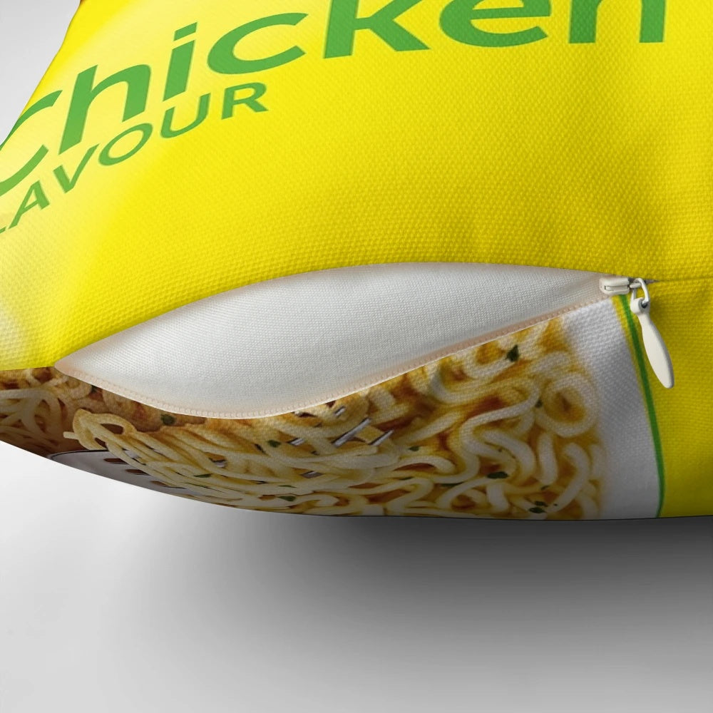 Pillow-soft packaging of savory chicken-flavored instant noodles