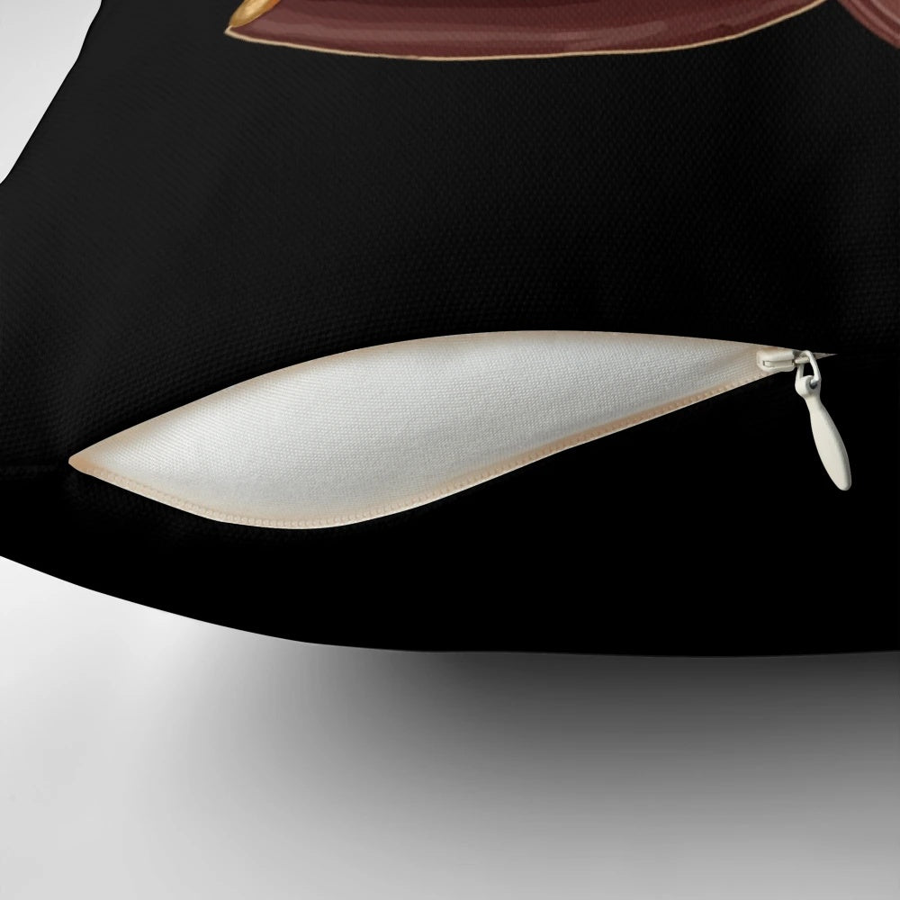 Plush pillow featuring a design for jaffa cake lovers