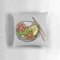 Decorative pillow featuring a mouthwatering poke bowl with salmon and fresh vegetables in a Japanese-inspired style.