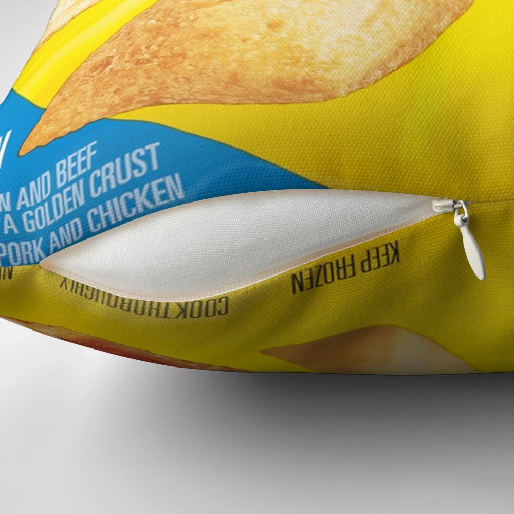 Soft and cozy pillow designed with a pizza rolls print, perfect for snacking enthusiasts.