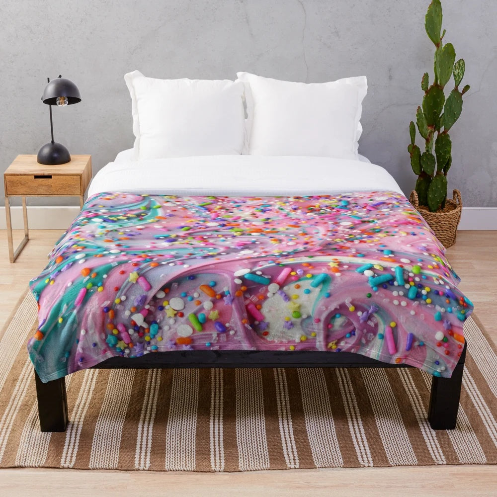 Colorful Candy Swirls Plush Blanket with Sprinkles
